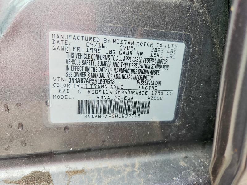 Aukcja sprzedaży 2017 Nissan Sentra, vin: 3N1AB7AP5HL637518, numer aukcji: 62446816