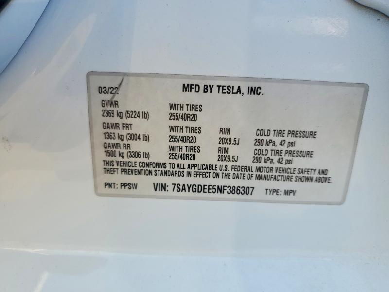 Продажа на аукционе авто 2022 Tesla Model Y, vin: 7SAYGDEE5NF386307, номер лота: 62360076