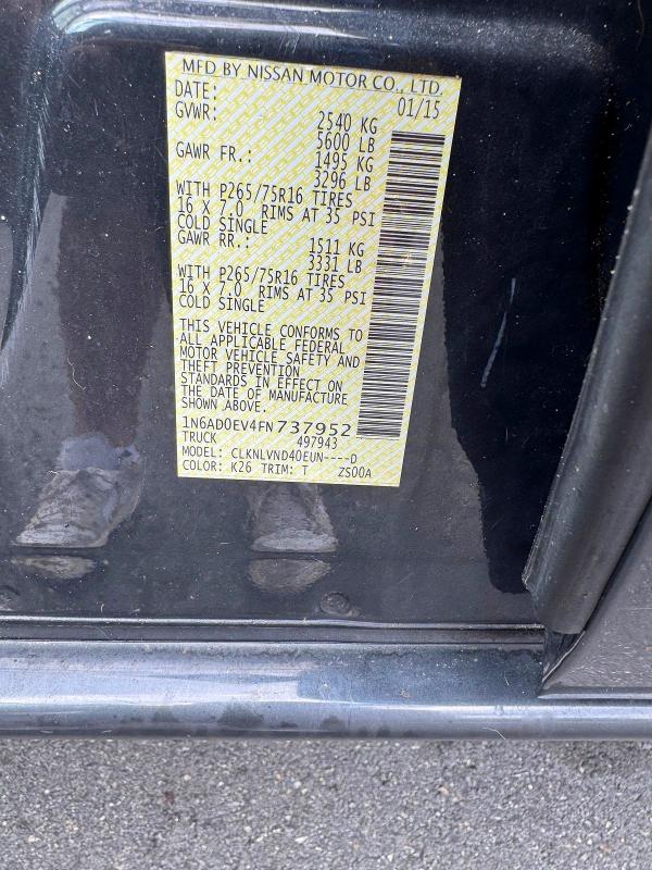 62637286 :رقم المزاد ، 1N6AD0EV4FN737952 vin ، 2015 Nissan Frontier مزاد بيع
