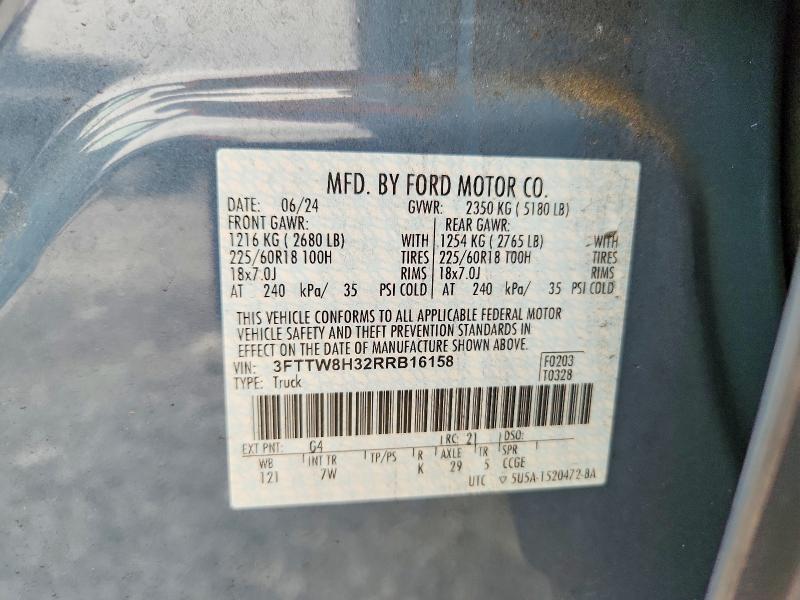 2024 Ford Maverick მანქანა იყიდება აუქციონზე, vin: 3FTTW8H32RRB16158, აუქციონის ნომერი: 59980866