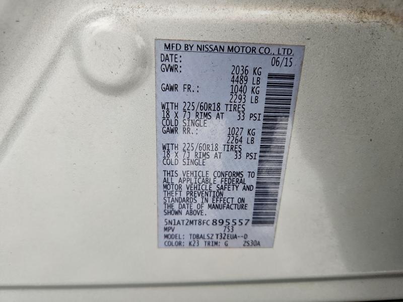 Продаж на аукціоні авто 2015 Nissan Rogue, vin: 5N1AT2MT8FC895557, номер лоту: 62633756
