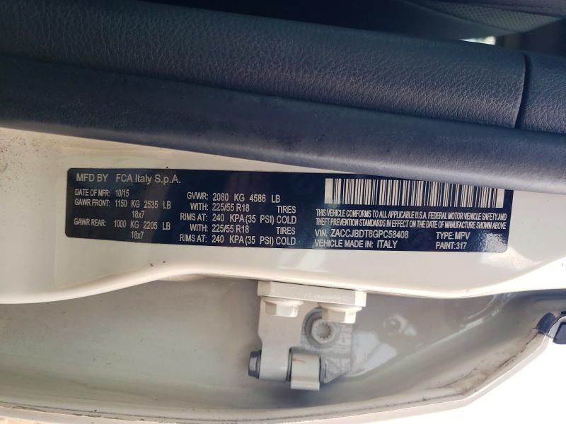 Aukcja sprzedaży 2016 Jeep Renegade, vin: ZACCJBDT6GPC58408, numer aukcji: 62604266