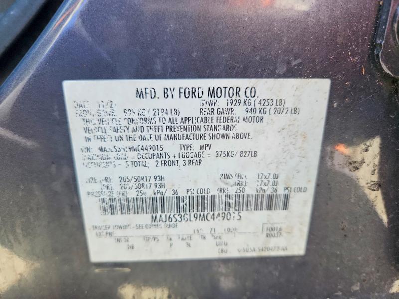 2021 Ford Ecosport მანქანა იყიდება აუქციონზე, vin: MAJ6S3GL9MC449015, აუქციონის ნომერი: 60403816