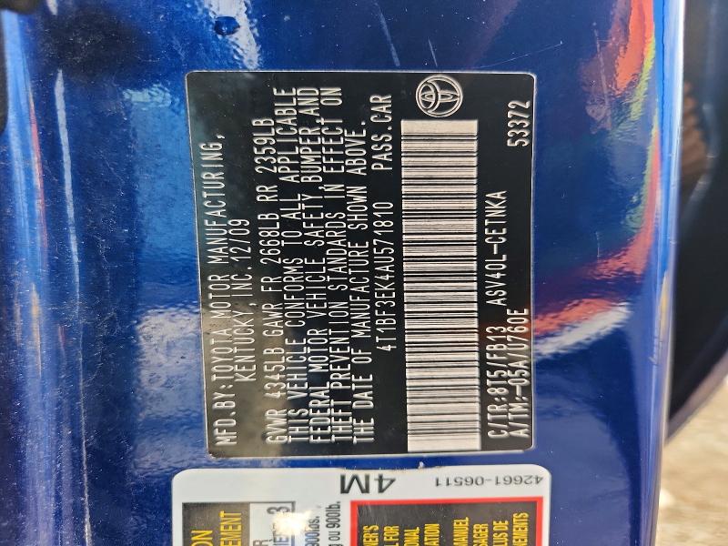 2010 Toyota Camry მანქანა იყიდება აუქციონზე, vin: 4T1BF3EK4AU571810, აუქციონის ნომერი: 85613685