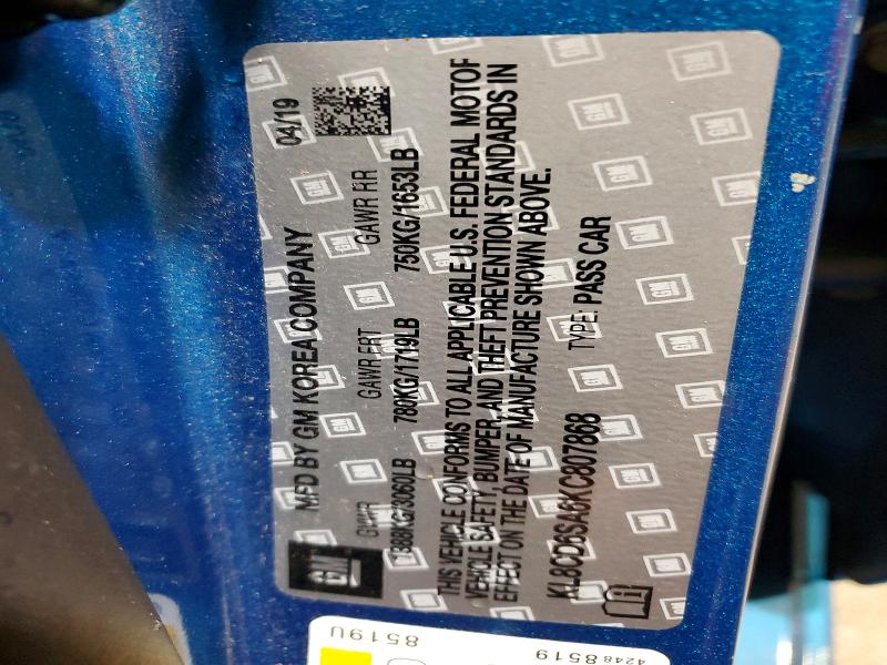 Продажа на аукционе авто 2019 Chevrolet Spark, vin: KL8CD6SA6KC807868, номер лота: 62086776