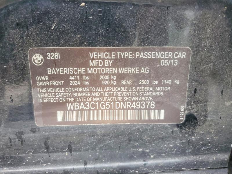 60821556 :رقم المزاد ، WBA3C1G51DNR49378 vin ، 2013 Bmw 328 مزاد بيع