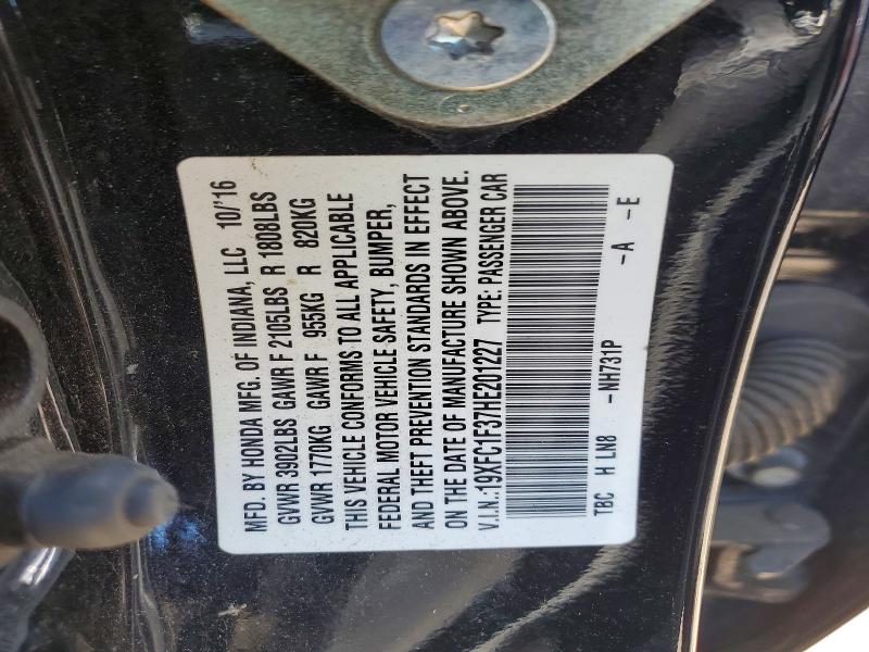 Aukcja sprzedaży 2017 Honda Civic, vin: 19XFC1F37HE201227, numer aukcji: 62128506