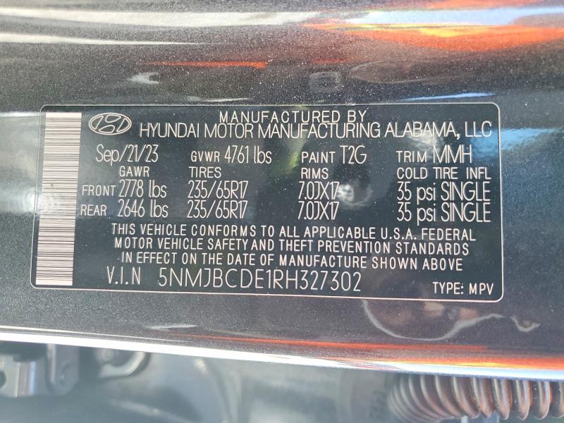2024 Hyundai Tucson მანქანა იყიდება აუქციონზე, vin: 5NMJBCDE1RH327302, აუქციონის ნომერი: 62268856