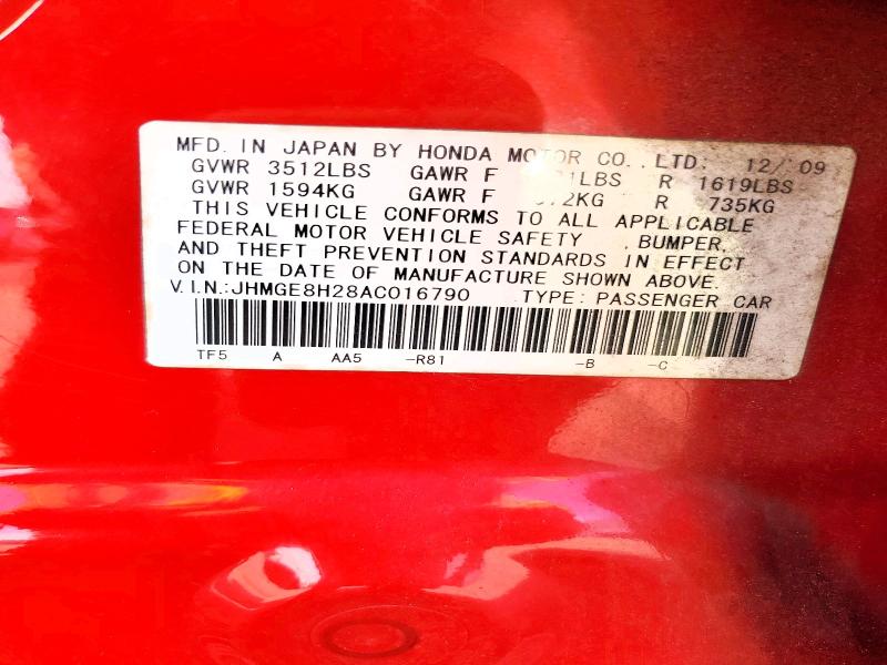 Продаж на аукціоні авто 2010 Honda Fit, vin: JHMGE8H28AC016790, номер лоту: 60570356