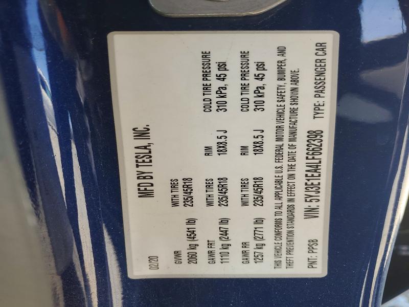 Aukcja sprzedaży 2020 Tesla Model 3, vin: 5YJ3E1EA4LF662398, numer aukcji: 62081446
