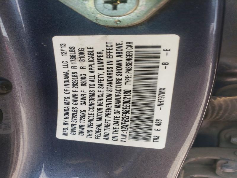 Продаж на аукціоні авто 2014 Honda Civic, vin: 19XFB2F98EE002180, номер лоту: 62387036