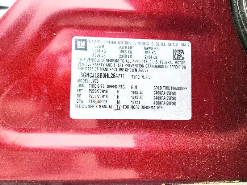 Продаж на аукціоні авто 2017 Chevrolet Trax, vin: 3GNCJLSB9HL264771, номер лоту: 59875296