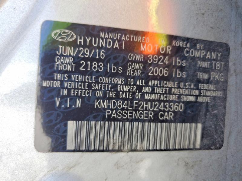 Продажа на аукционе авто 2017 Hyundai Elantra, vin: KMHD84LF2HU243360, номер лота: 61502296