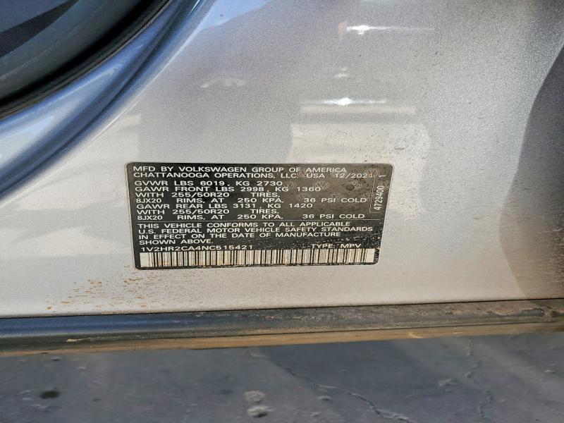Aukcja sprzedaży 2022 Volkswagen Atlas, vin: 1V2HR2CA4NC515421, numer aukcji: 60372336