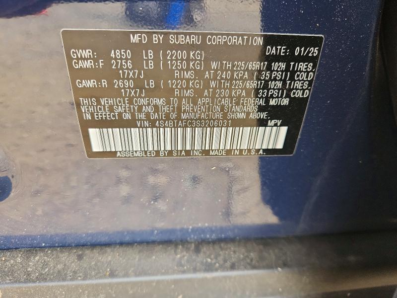 Aukcja sprzedaży 2025 Subaru Outback, vin: 4S4BTAFC3S3206031, numer aukcji: 61577106