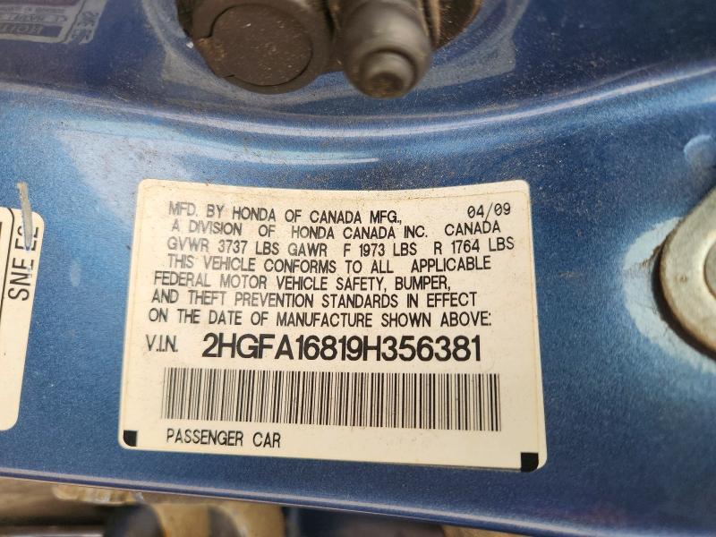 Продаж на аукціоні авто 2009 Honda Civic, vin: 2HGFA16819H356381, номер лоту: 61357086