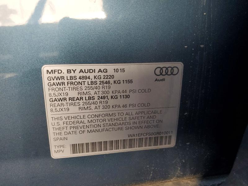 Продаж на аукціоні авто 2016 Audi Q3, vin: WA1EFCFS0GR010011, номер лоту: 61054586