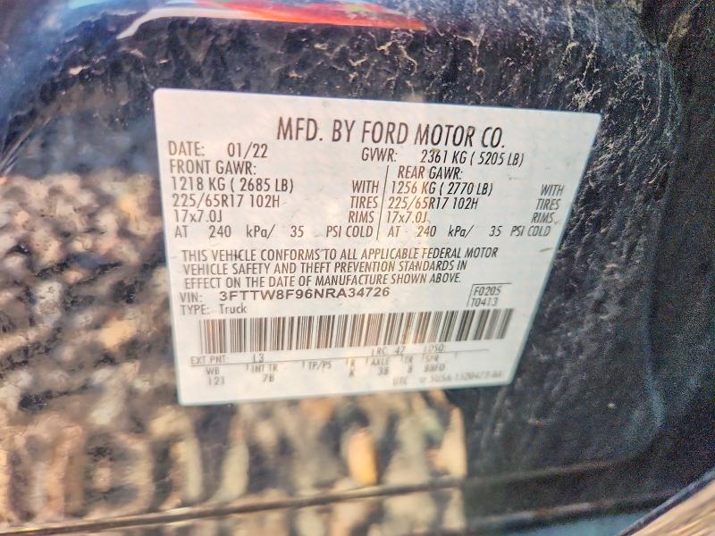 60929466 :رقم المزاد ، 3FTTW8F96NRA34726 vin ، 2022 Ford Maverick مزاد بيع