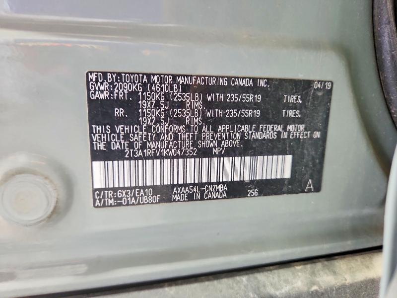Aukcja sprzedaży 2019 Toyota Rav4, vin: 2T3A1RFV1KW047352, numer aukcji: 61572926