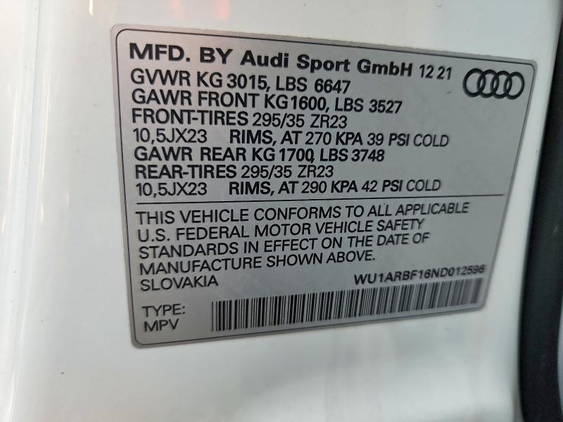 Продаж на аукціоні авто 2022 Audi Rs Q8, vin: WU1ARBF16ND012596, номер лоту: 61335086
