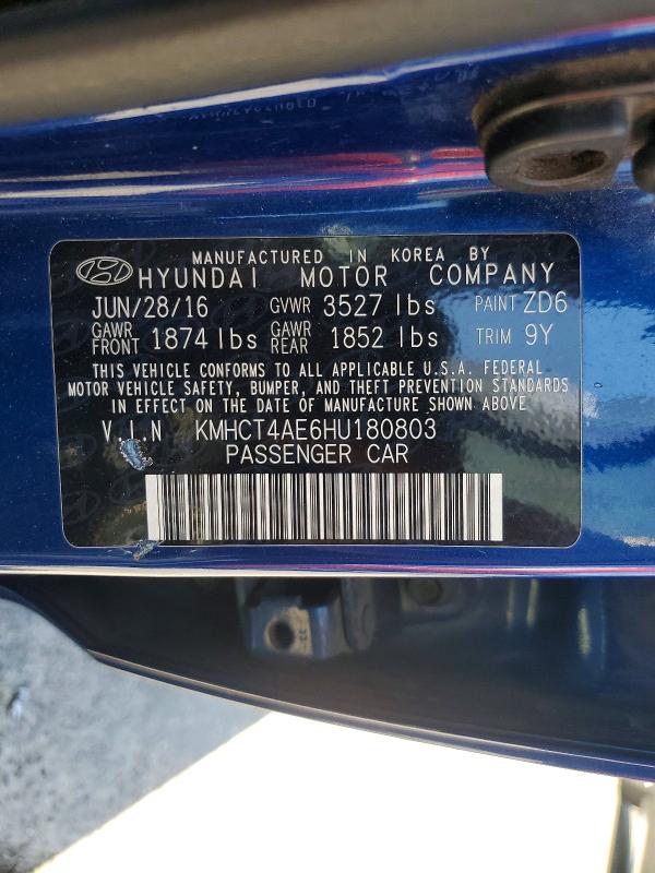 Aukcja sprzedaży 2017 Hyundai Accent, vin: KMHCT4AE6HU180803, numer aukcji: 60509346