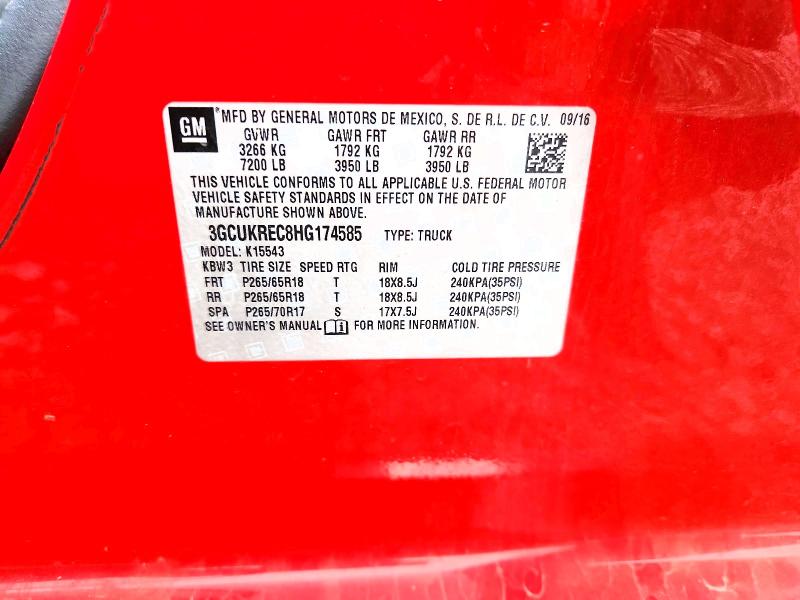2017 Chevrolet Silverado მანქანა იყიდება აუქციონზე, vin: 3GCUKREC8HG174585, აუქციონის ნომერი: 62763816