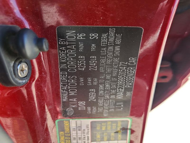 60612716 :رقم المزاد ، KNAGE228995315472 vin ، 2009 Kia Optima مزاد بيع