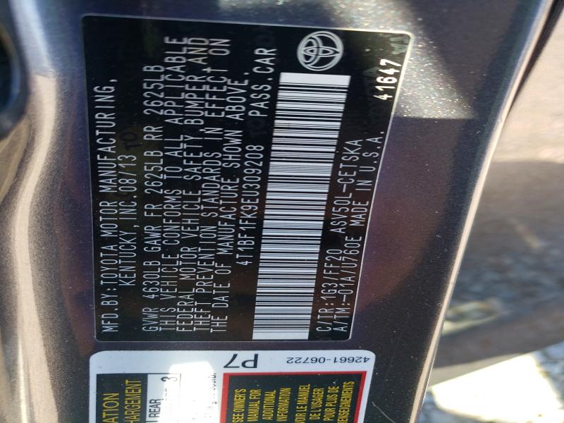 Aukcja sprzedaży 2014 Toyota Camry, vin: 4T1BF1FK9EU309208, numer aukcji: 62827316