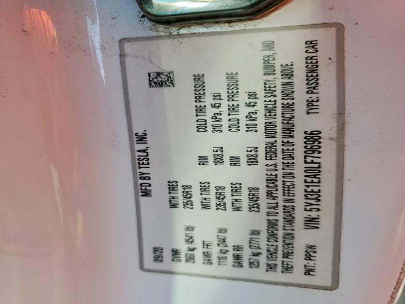Aukcja sprzedaży 2020 Tesla Model 3, vin: 5YJ3E1EA0LF796986, numer aukcji: 63607016