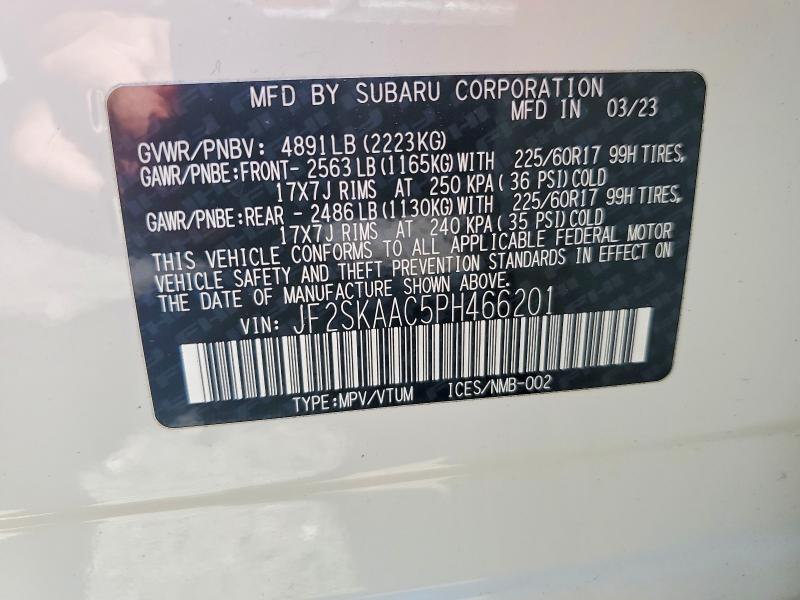 Продаж на аукціоні авто 2023 Subaru Forester, vin: JF2SKAAC5PH466201, номер лоту: 62439466