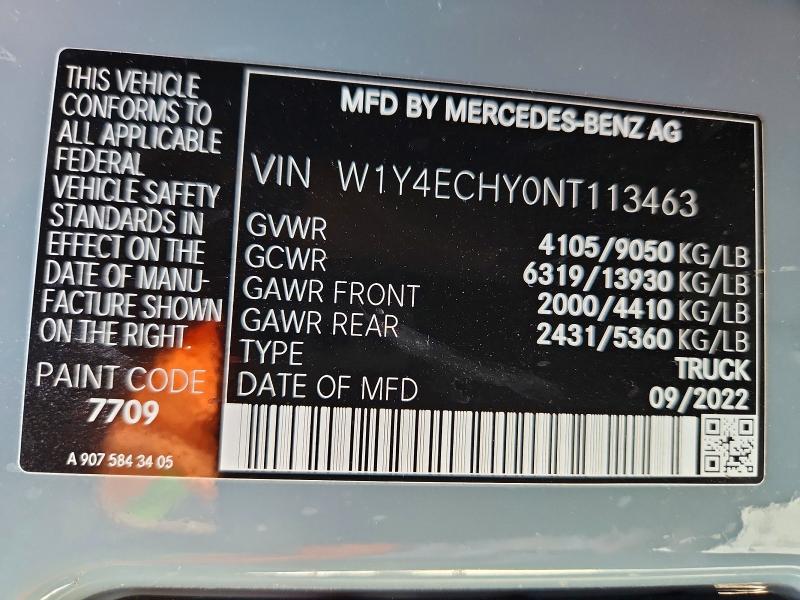 2022 Mercedes-benz Sprinter მანქანა იყიდება აუქციონზე, vin: W1Y4ECHY0NT113463, აუქციონის ნომერი: 60521346