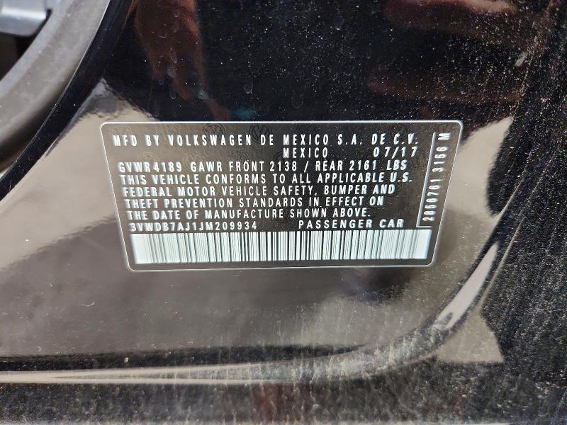 Продажа на аукционе авто 2018 Volkswagen Jetta, vin: 3VWDB7AJ1JM209934, номер лота: 60927216