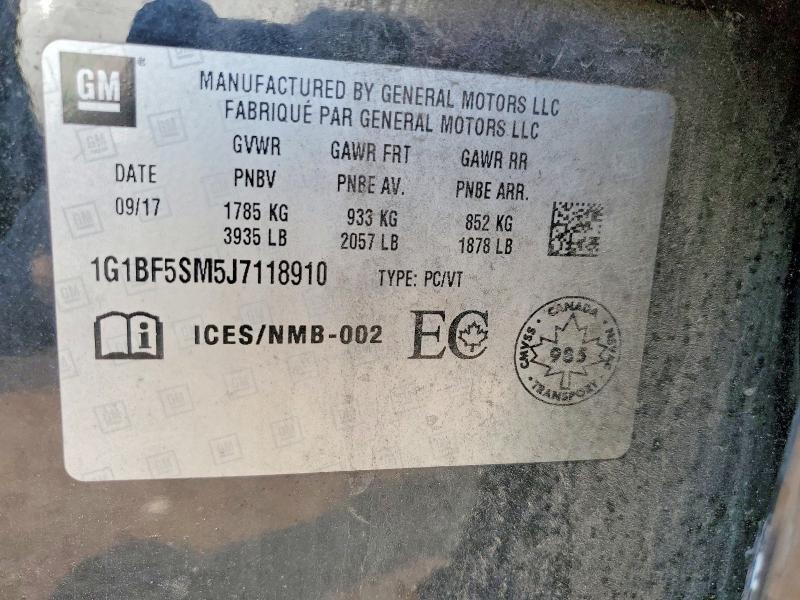 61349006 :رقم المزاد ، 1G1BF5SM5J7118910 vin ، 2018 Chevrolet Cruze مزاد بيع