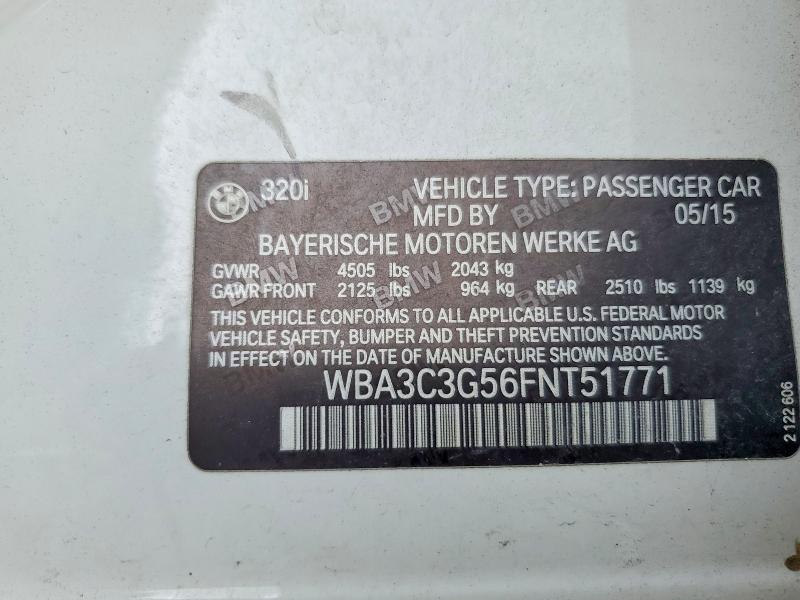 62629506 :رقم المزاد ، WBA3C3G56FNT51771 vin ، 2015 Bmw 320 مزاد بيع