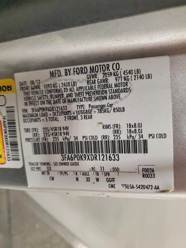Aukcja sprzedaży 2013 Ford Fusion, vin: 3FA6P0K9XDR121633, numer aukcji: 59578096