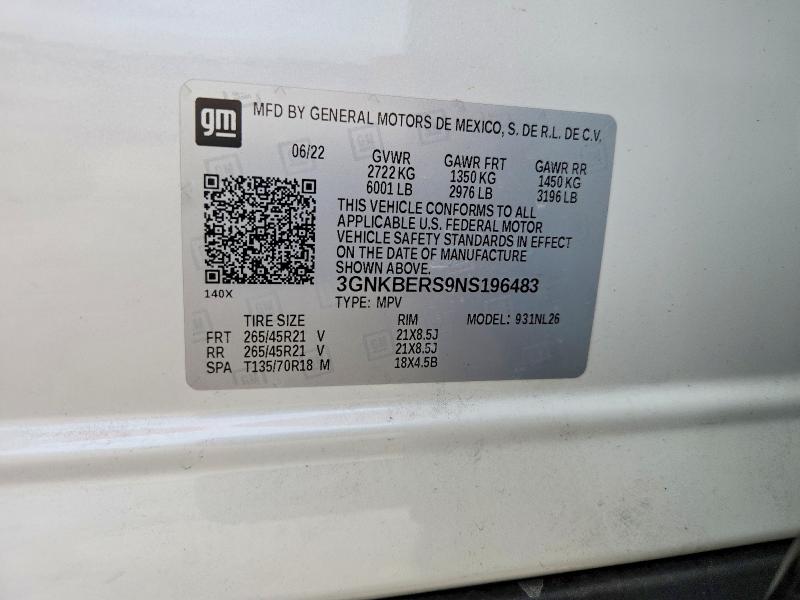 61418436 :رقم المزاد ، 3GNKBERS9NS196483 vin ، 2022 Chevrolet Blazer مزاد بيع