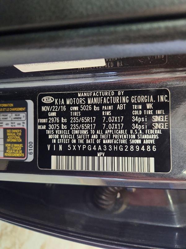 Продажа на аукционе авто 2017 Kia Sorento, vin: 5XYPG4A33HG289486, номер лота: 62156966