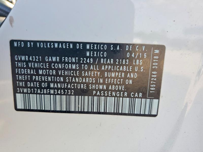 2015 Volkswagen Jetta მანქანა იყიდება აუქციონზე, vin: 3VWD17AJ8FM345732, აუქციონის ნომერი: 59249546