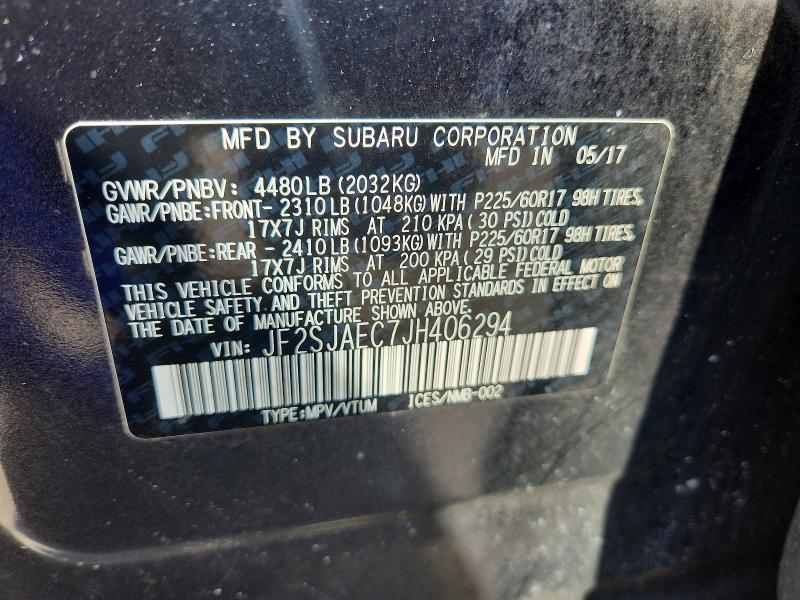 Aukcja sprzedaży 2018 Subaru Forester, vin: JF2SJAEC7JH406294, numer aukcji: 58889286