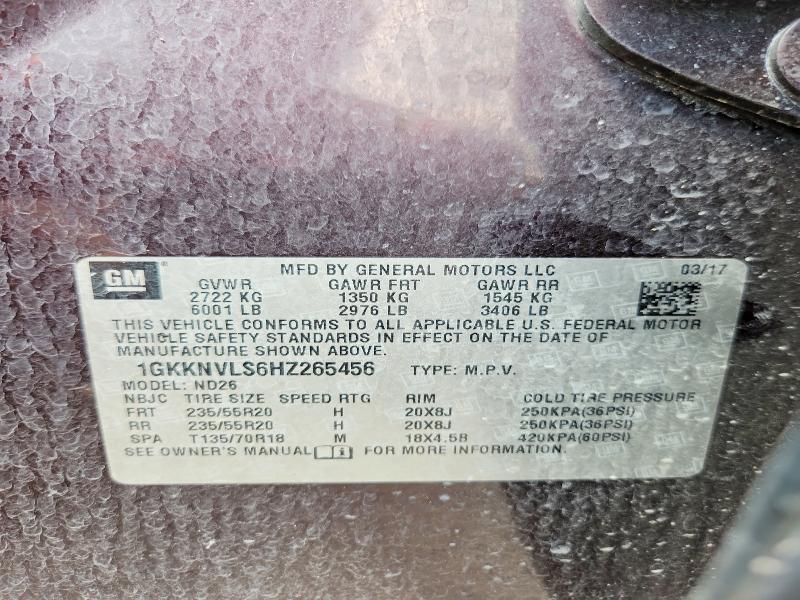 60614956 :رقم المزاد ، 1GKKNVLS6HZ265456 vin ، 2017 Gmc Acadia مزاد بيع