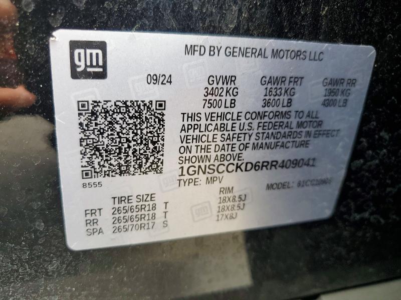 Продаж на аукціоні авто 2024 Chevrolet Suburban, vin: 1GNSCCKD6RR409041, номер лоту: 60972366