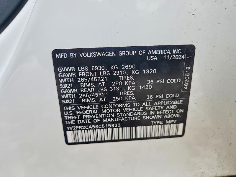 59889726 :رقم المزاد ، 1V2FR2CA5SC515933 vin ، 2025 Volkswagen Atlas مزاد بيع