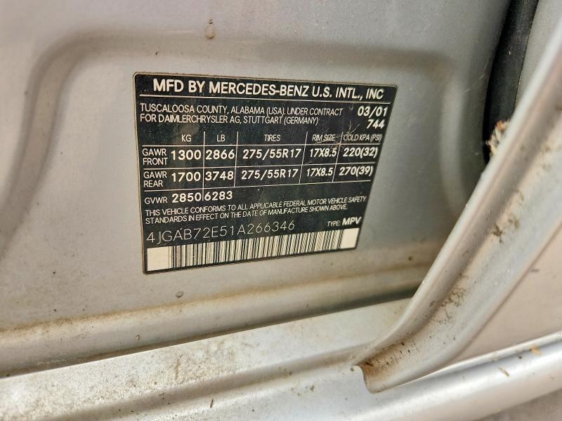 2001 Mercedes-benz Ml მანქანა იყიდება აუქციონზე, vin: 4JGAB72E51A266346, აუქციონის ნომერი: 61173736