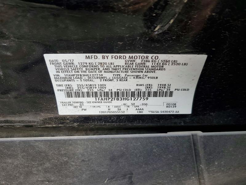 60614426 :رقم المزاد ، 1FAHP2F83HG127759 vin ، 2017 Ford Taurus مزاد بيع
