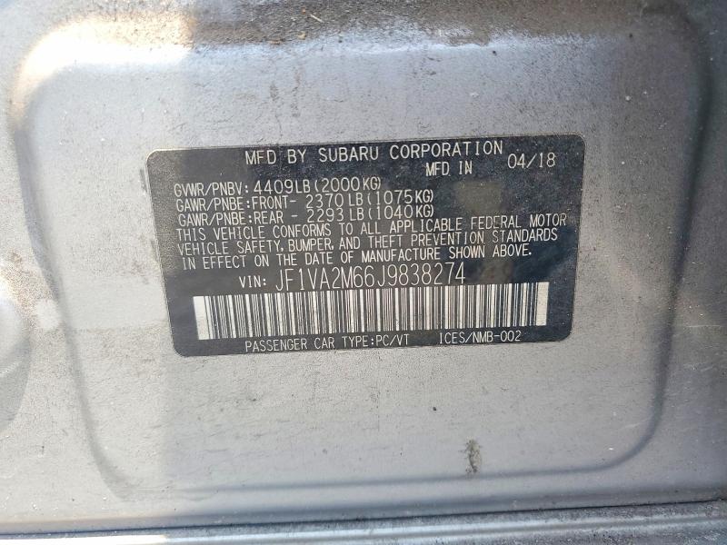 Aukcja sprzedaży 2018 Subaru Wrx, vin: JF1VA2M66J9838274, numer aukcji: 62863256