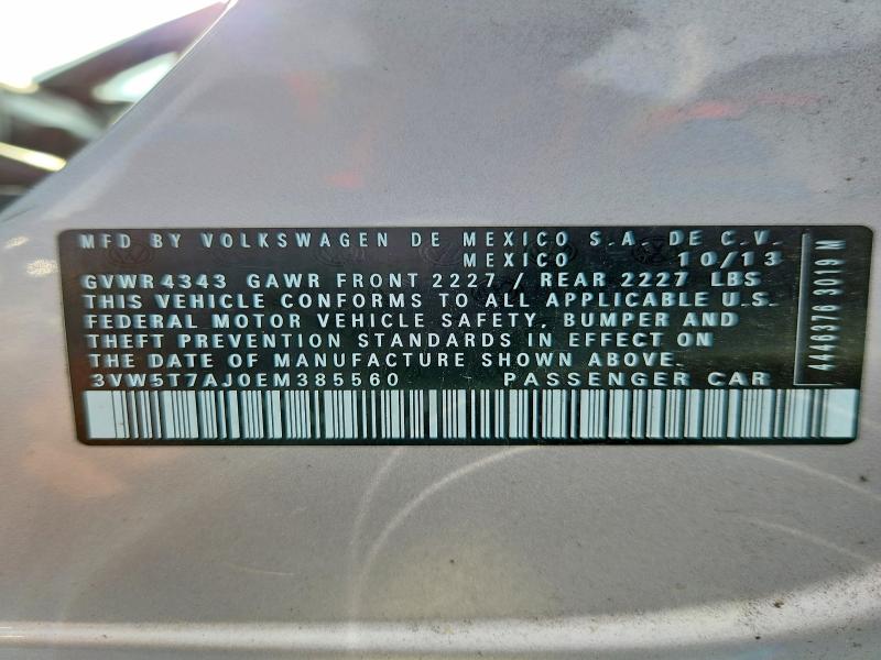 2014 Volkswagen Jetta მანქანა იყიდება აუქციონზე, vin: 3VW5T7AJ0EM385560, აუქციონის ნომერი: 59187626