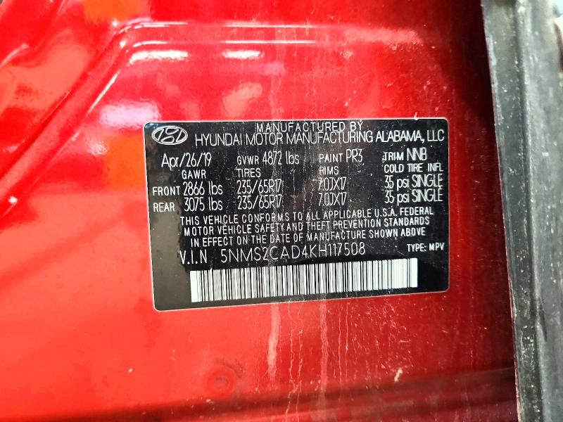 Продажа на аукционе авто 2019 Hyundai Santa Fe, vin: 5NMS2CAD4KH117508, номер лота: 59841216