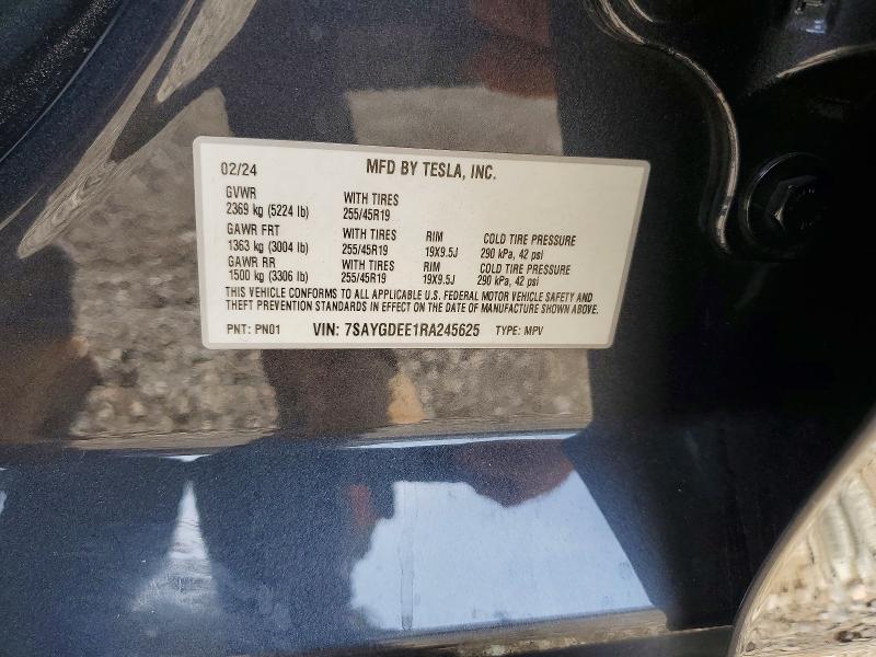 61768686 :رقم المزاد ، 7SAYGDEE1RA245625 vin ، 2024 Tesla Model Y مزاد بيع