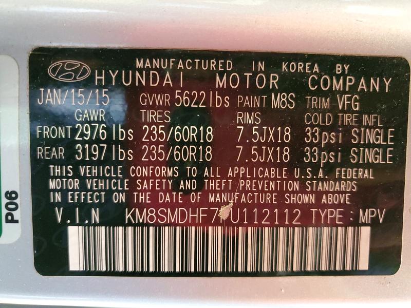 Продажа на аукционе авто 2015 Hyundai Santa Fe, vin: KM8SMDHF7FU112112, номер лота: 59769386