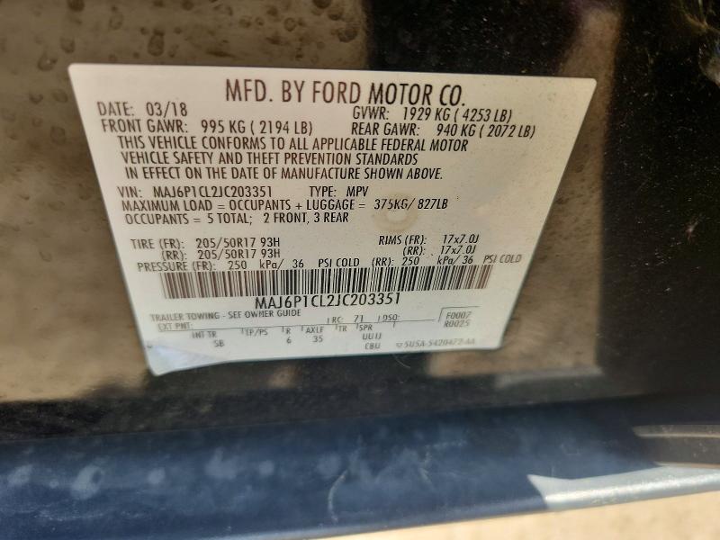 59572806 :رقم المزاد ، MAJ6P1CL2JC203351 vin ، 2018 Ford Ecosport مزاد بيع